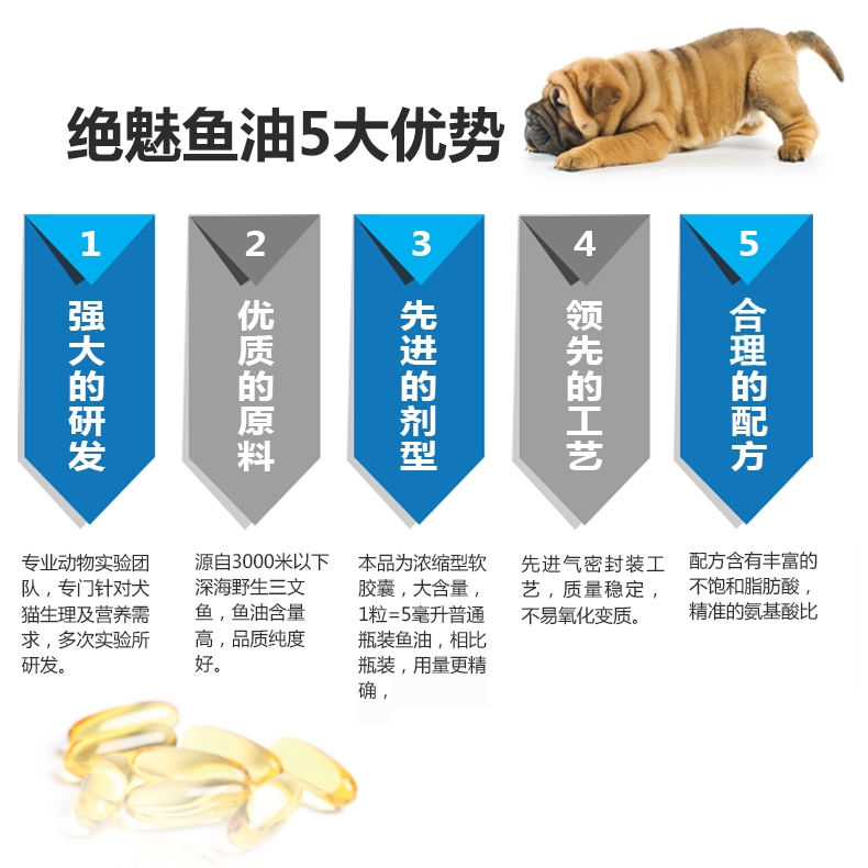 绝魅 犬用鱼油美毛护肤 瓶装60粒