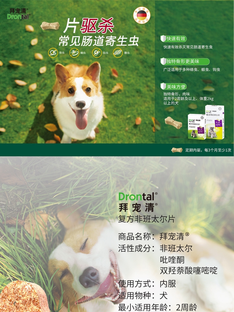 拜宠清 犬用体内驱虫 口服  单片装/可三个月喂一次  德国进口
