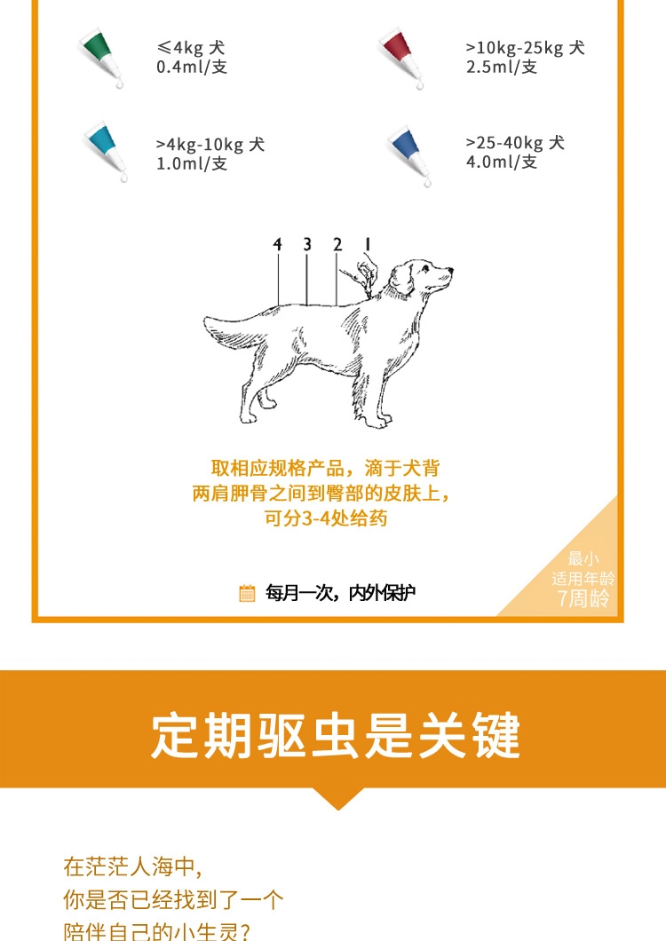爱沃克 犬用内外同驱 驱虫滴剂 适用10-25kg犬 3支整盒装/3个月剂量 德国进口